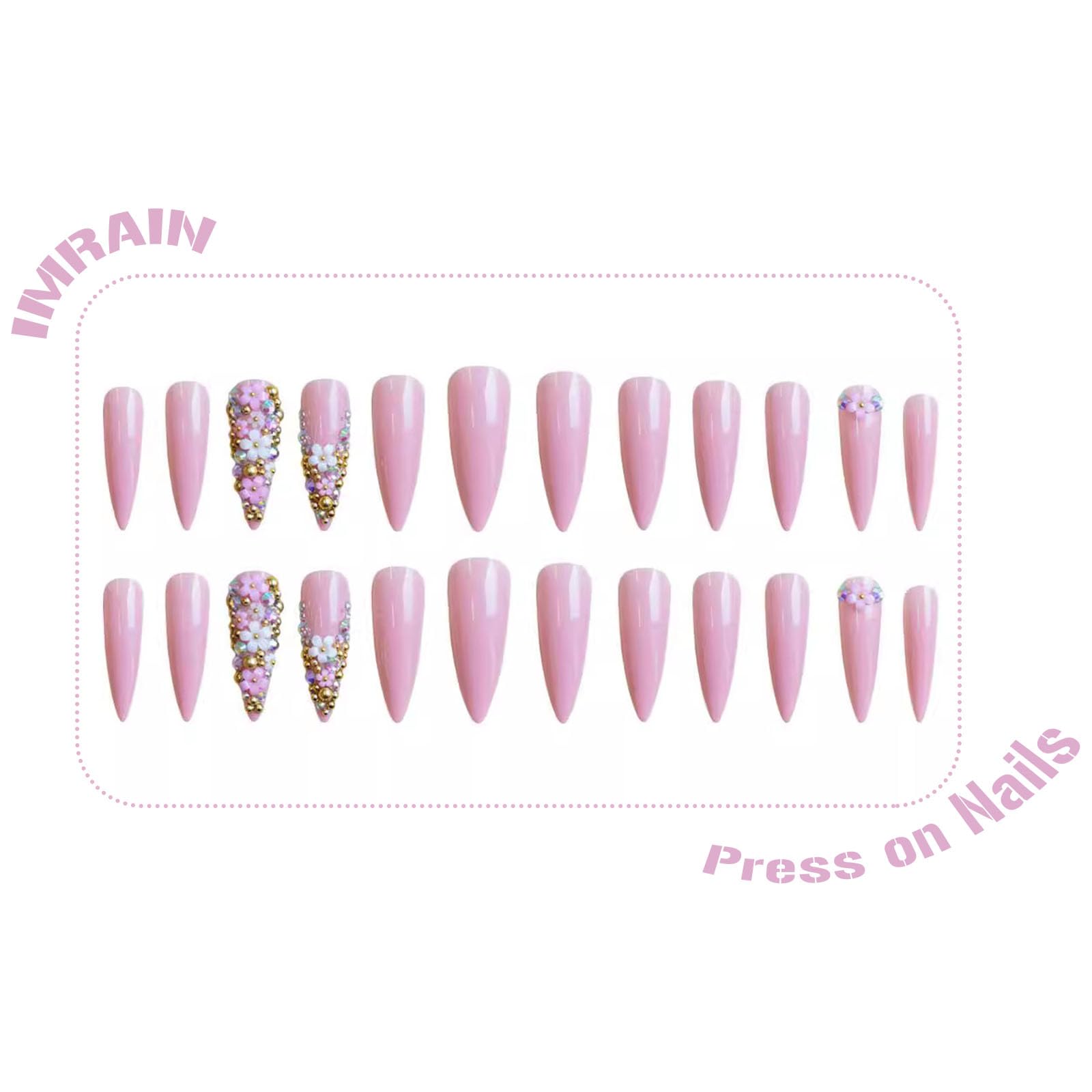 IMRAIN close detail of rhinestones and sparkle adding glamorous accents to manicure
