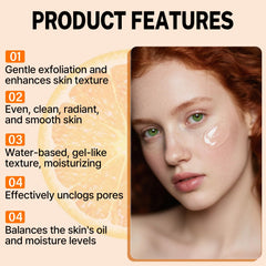 IMrawlook close-up texture of orange exfoliating gel highlighting smooth gel and visible particles for gentle exfoliation
