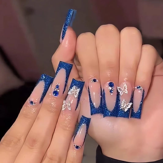 IMSOHOT front view of coffin blue nail set showing full design and benefits
