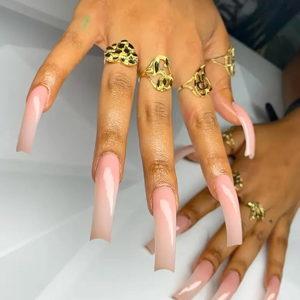 IMSOHOT glossy nude press on nails front packaging shows full set and glue, professional finish