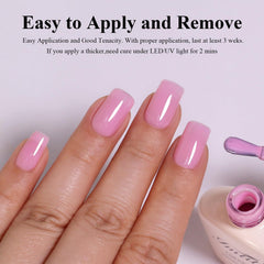 Imtiti polished nails in use showcasing natural-looking baby pink result