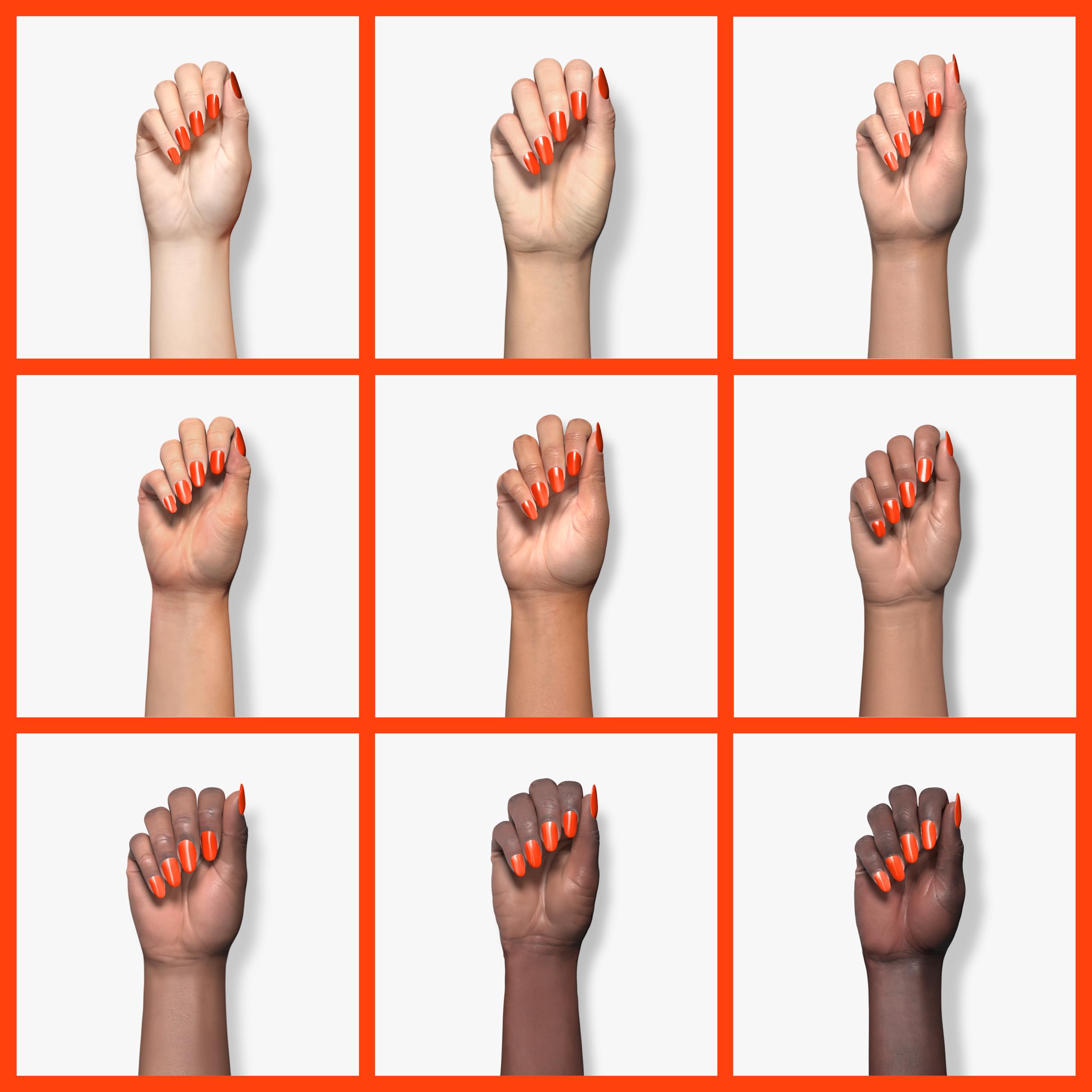Imtiti swatch on nails illustrating vibrant neon orange red finish