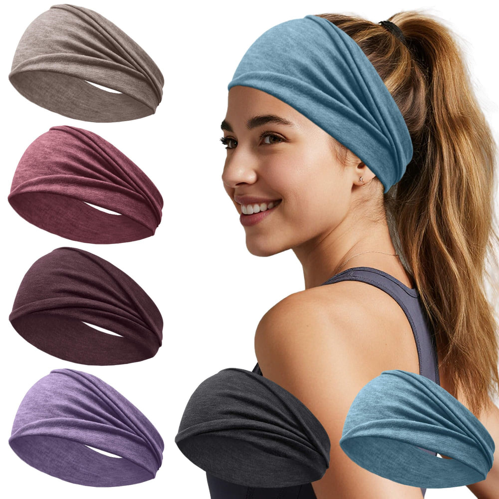 IMYORT front view of six-pack headbands showing colors and pattern benefit
