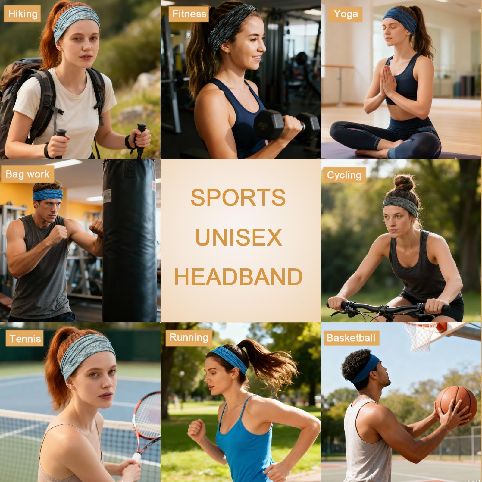 IMYORT headband in use during yoga illustrating sweat-wicking comfort