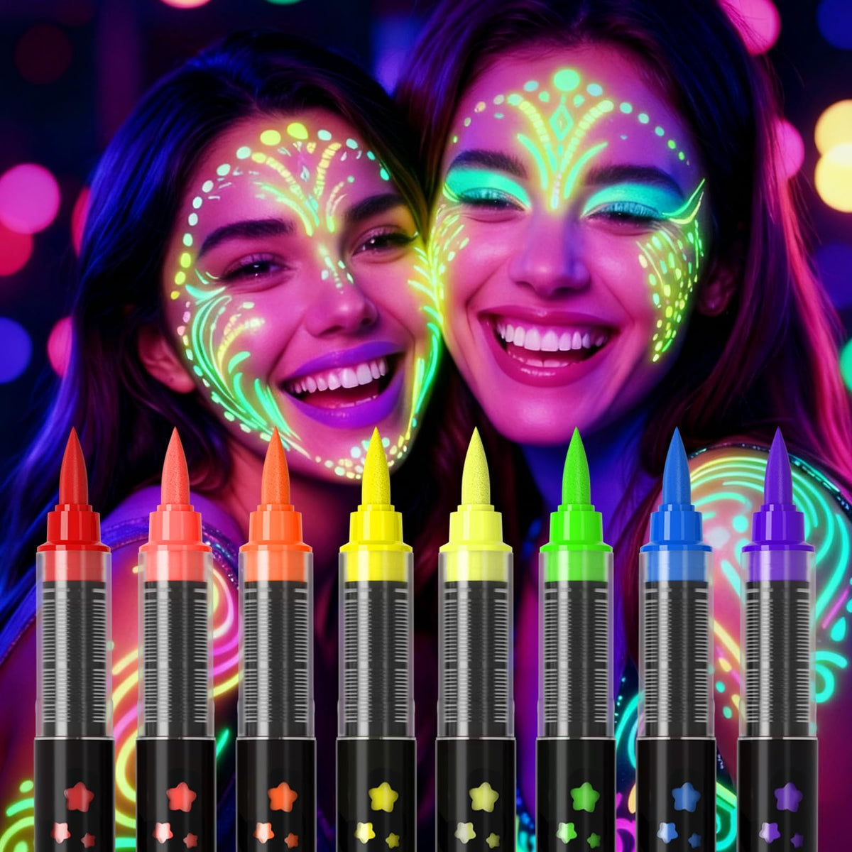 INAFKDPONR front packaging showing eight neon pens and compact case for easy storage