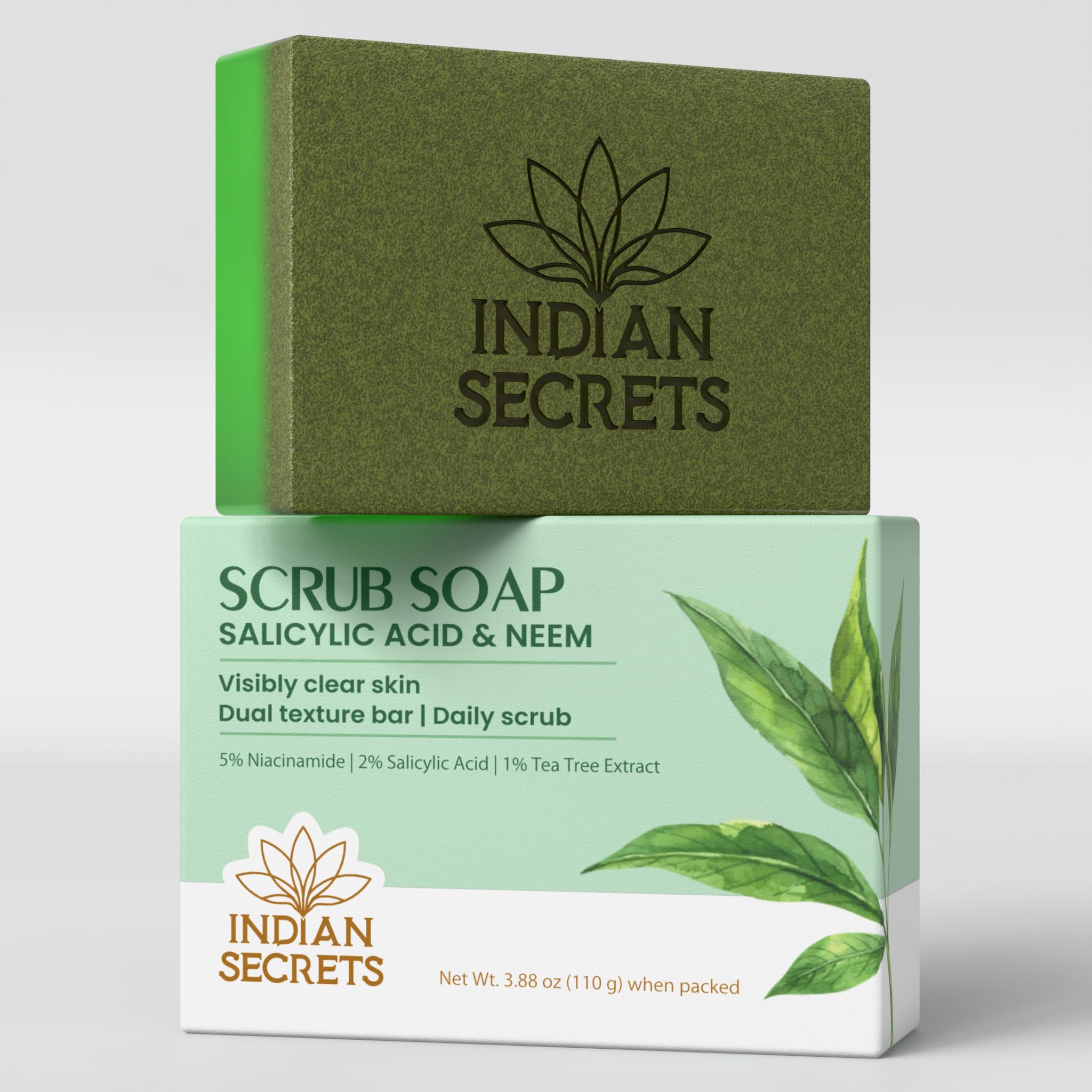 INDIAN SECRETS front packaging showing active exfoliating soap benefits