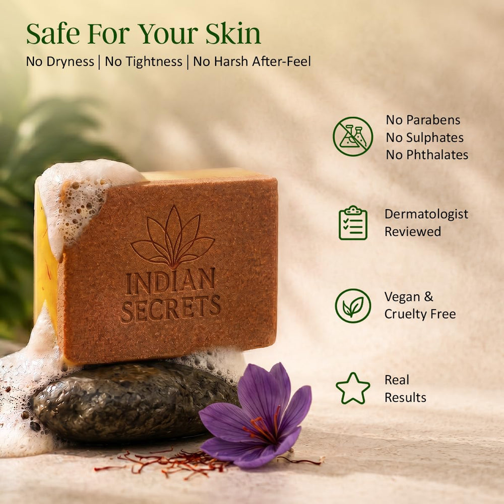 INDIAN SECRETS saffron and turmeric ingredients highlighting natural botanicals