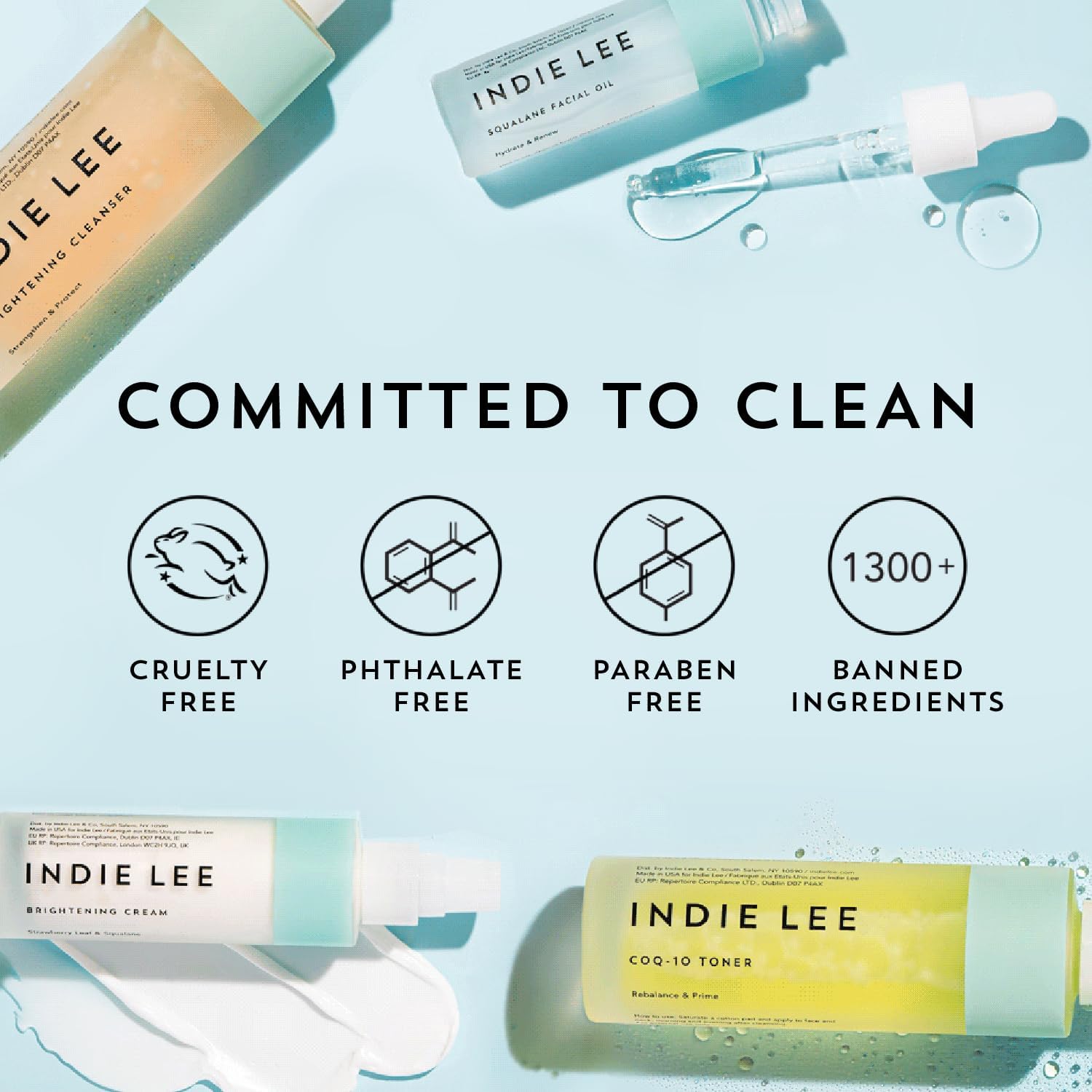 Indie Lee 10 oz bottle next to common items to show true size