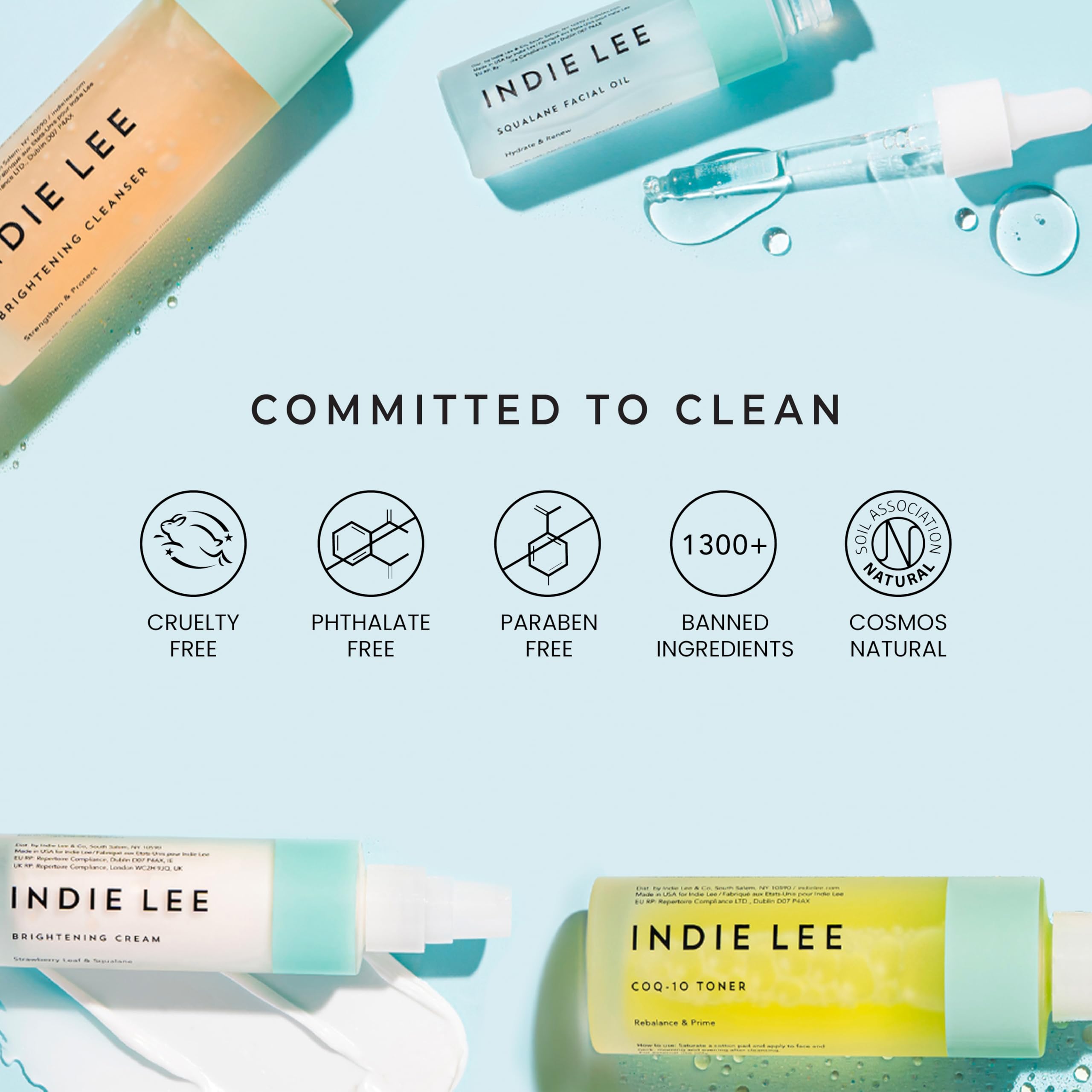 Indie Lee ingredient label close-up showing clean formulation benefits