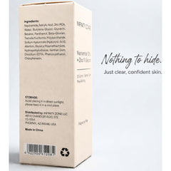 INFINITY ZONE bottle beside morning essentials showing quick-absorbing AM routine benefit