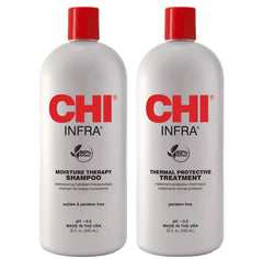 INFRA front duo packaging showing two 32oz bottles and clear labeling for salon use