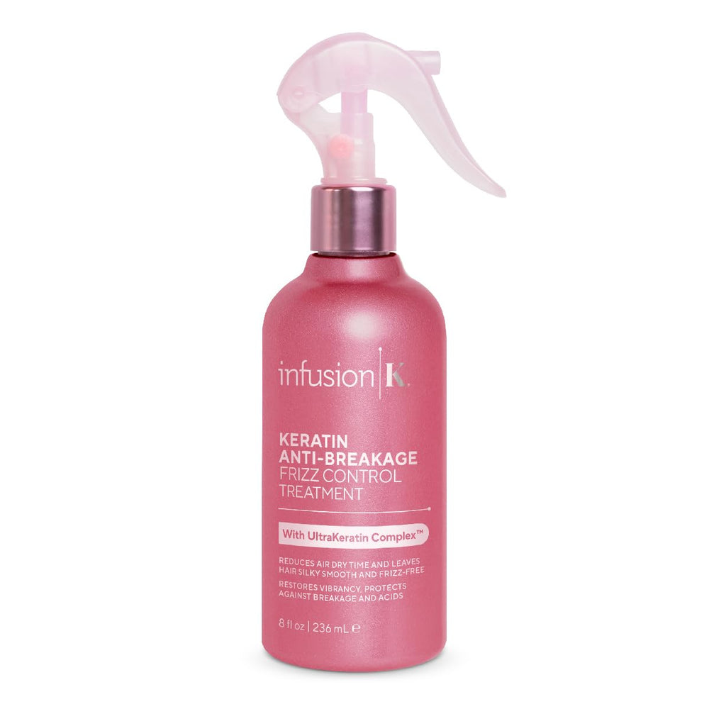 Infusion K bottle on bathroom vanity styled scene showing everyday use and salon-quality finish
