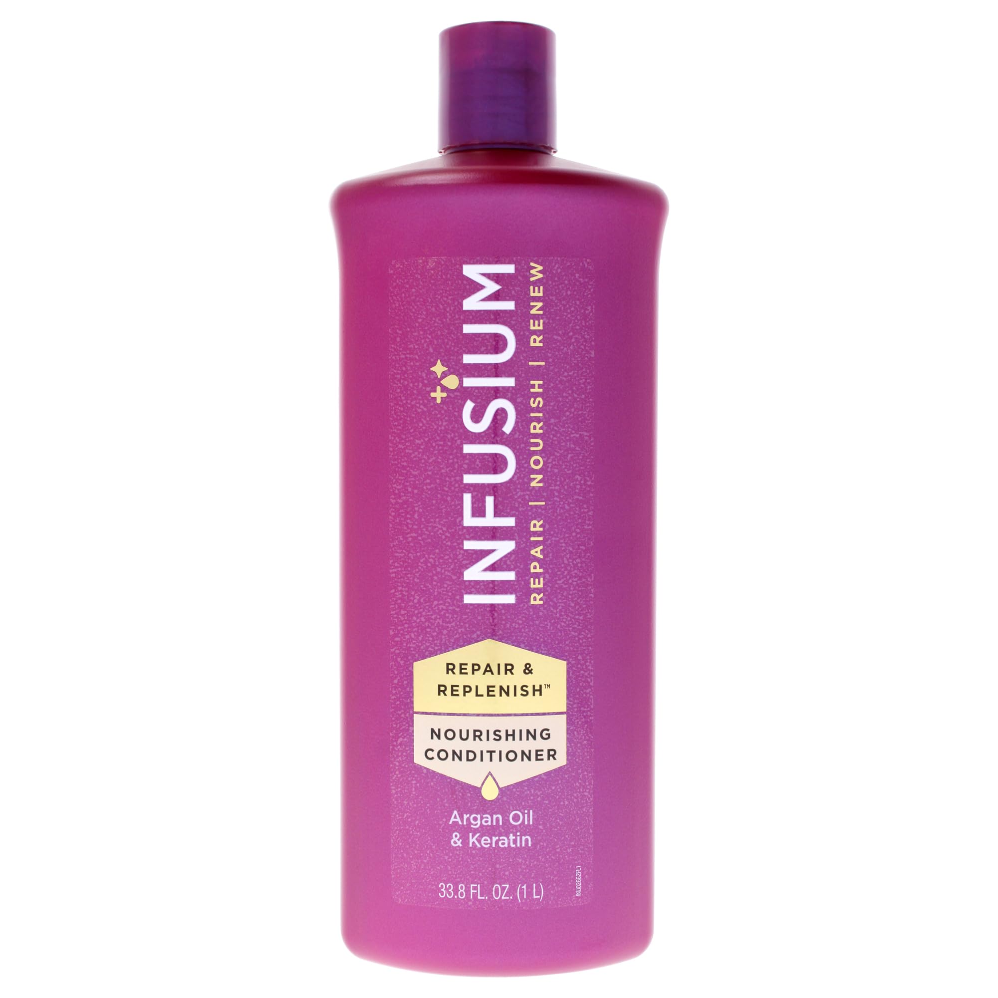 Infusium front bottle 33.8 oz showing label and benefits for restoring hair