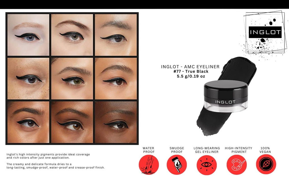 The Beauty Box INGLOT AMC Eyeliner Gel 77 swatch on arm delivering intense pigment payoff