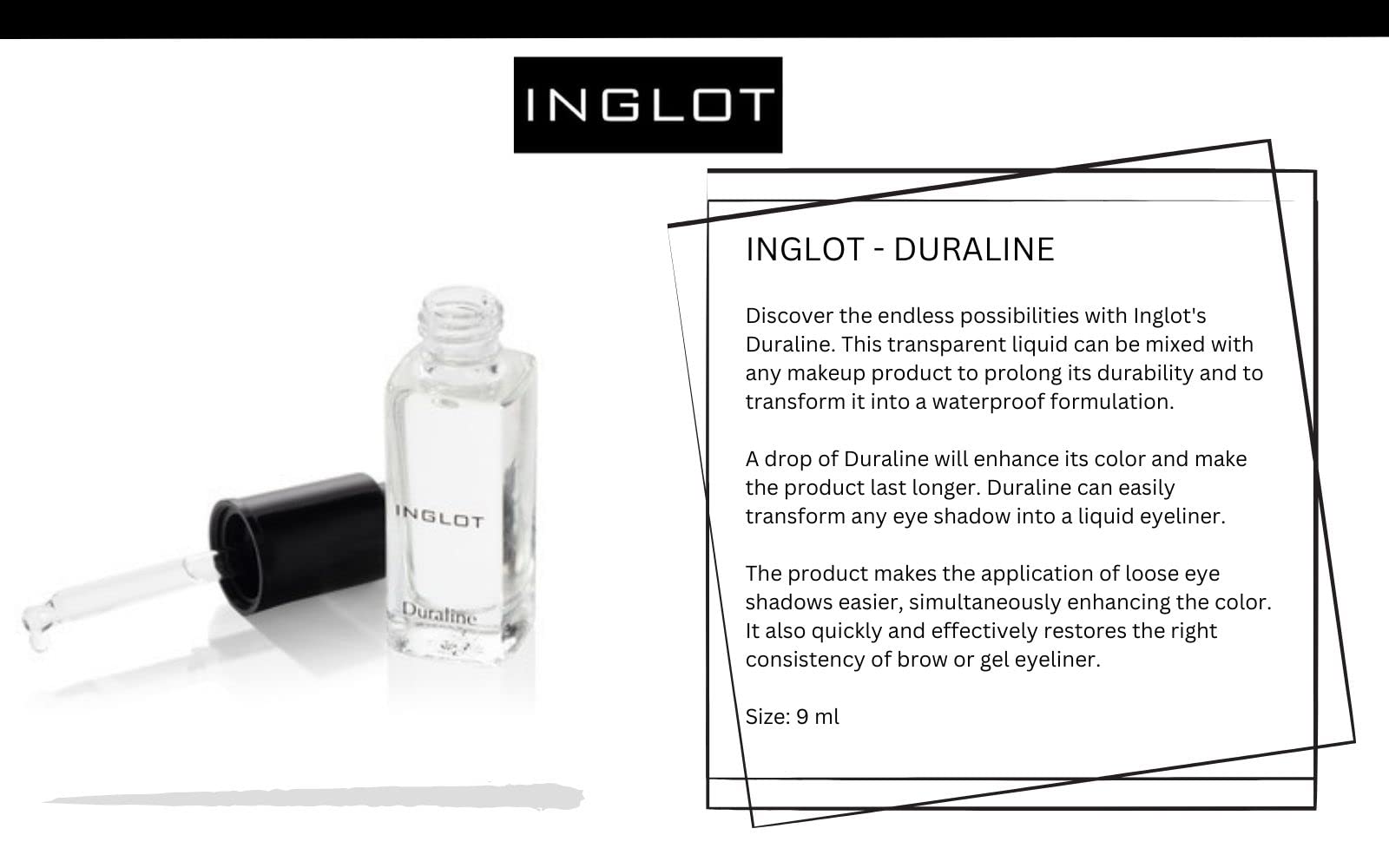 The Beauty Box INGLOT Duraline bottle close-up illustrating a longevity-boosting transparent formula