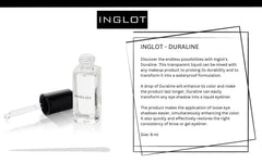 The Beauty Box INGLOT Duraline bottle close-up illustrating a longevity-boosting transparent formula