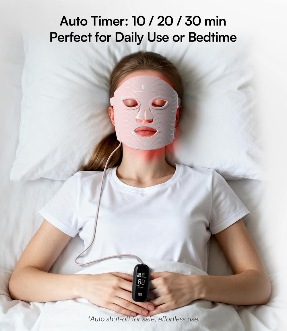 INIA mask in bathroom lifestyle scene showing easy at-home integration and convenience