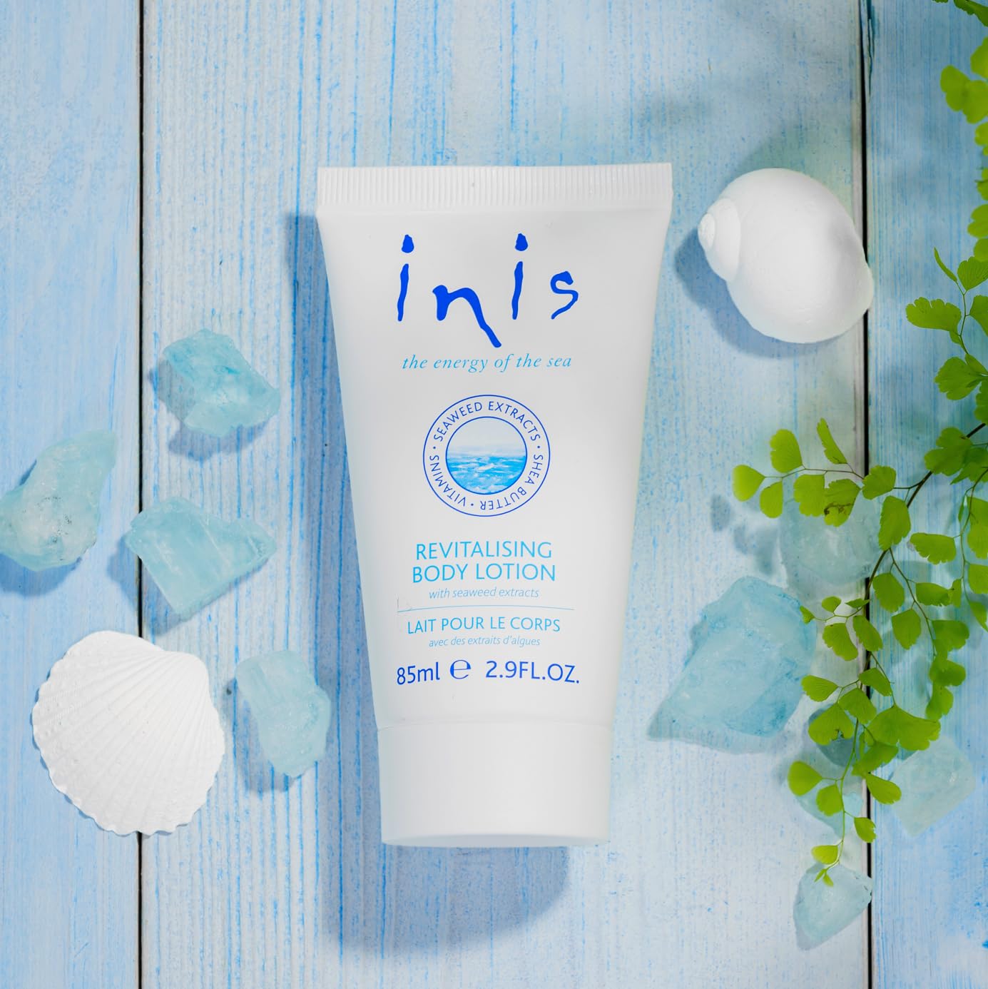 Inis lotion applied on forearm demonstrating smooth finish and immediate hydration benefit