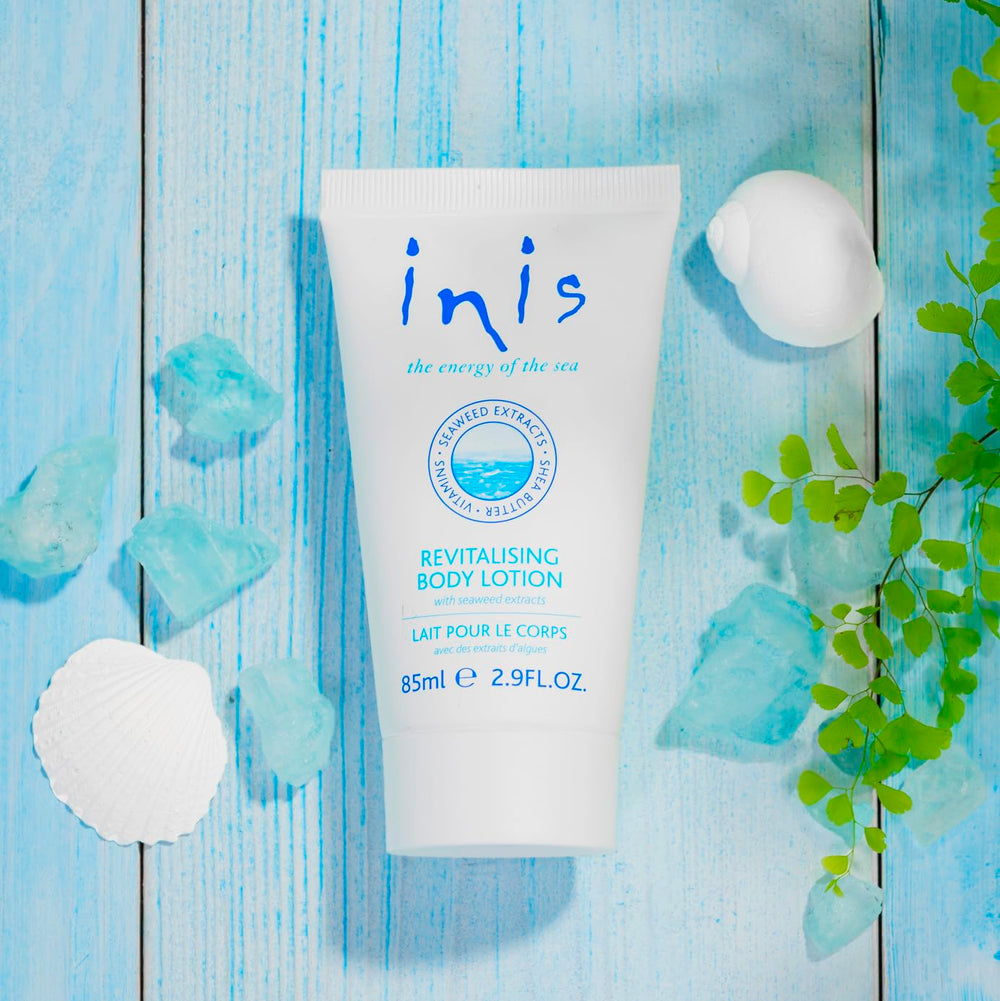 Inis lotion applied on forearm demonstrating smooth finish and immediate hydration benefit