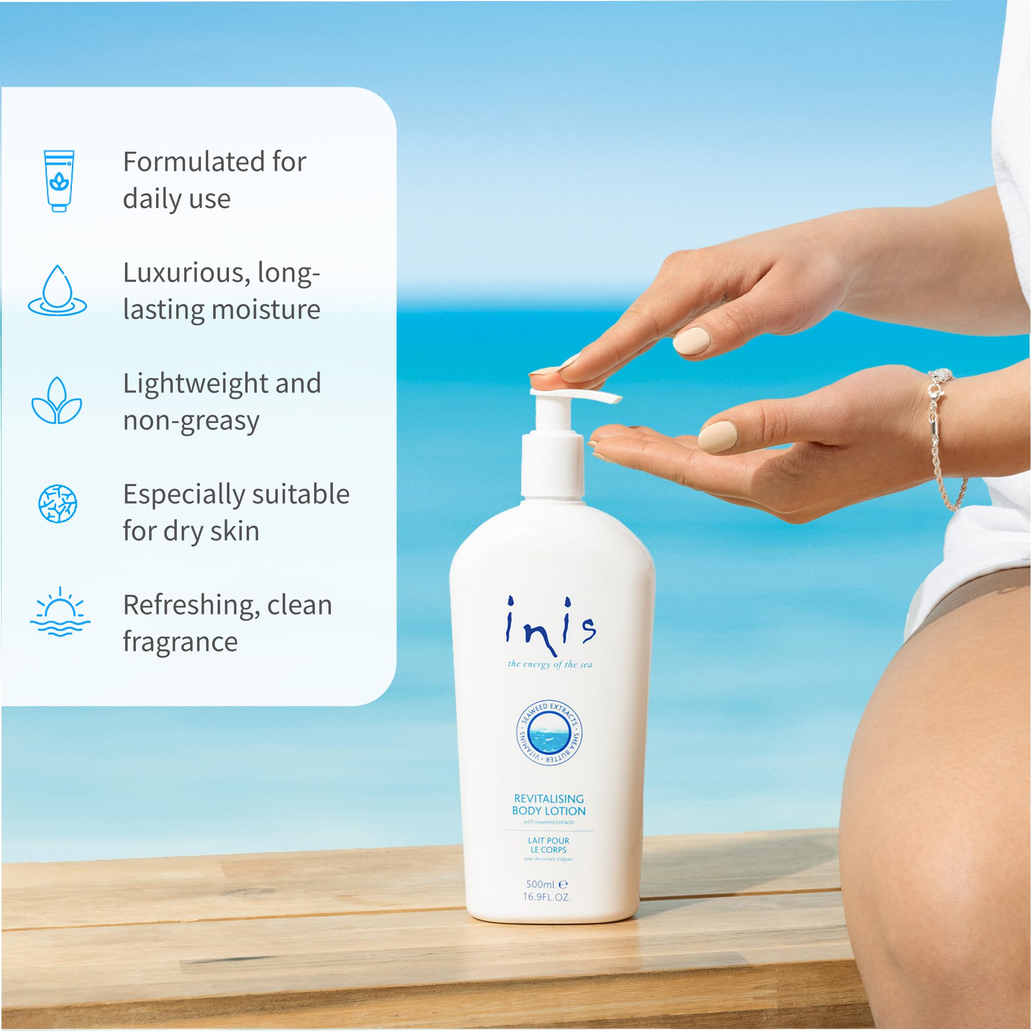 Inis body application in use illustrating smooth absorption and softness