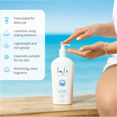 Inis body application in use illustrating smooth absorption and softness