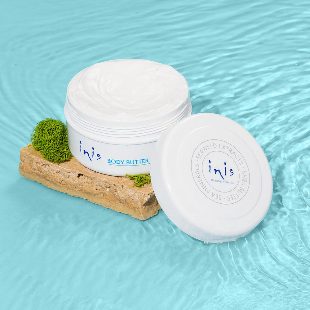 Inis open jar top view showing smooth surface and easy scoop benefit nourishment