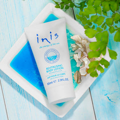 Inis lotion close-up texture swirl highlighting creamy formula and quick absorbency benefits