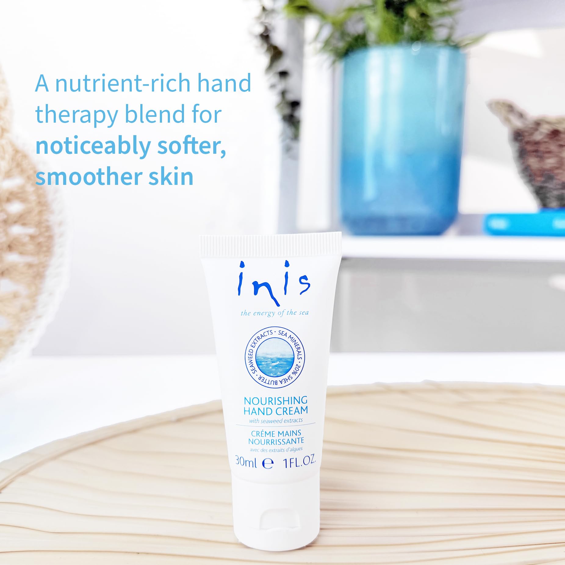 Inis shea butter hand cream with seaweed and minerals close-up showing hydration