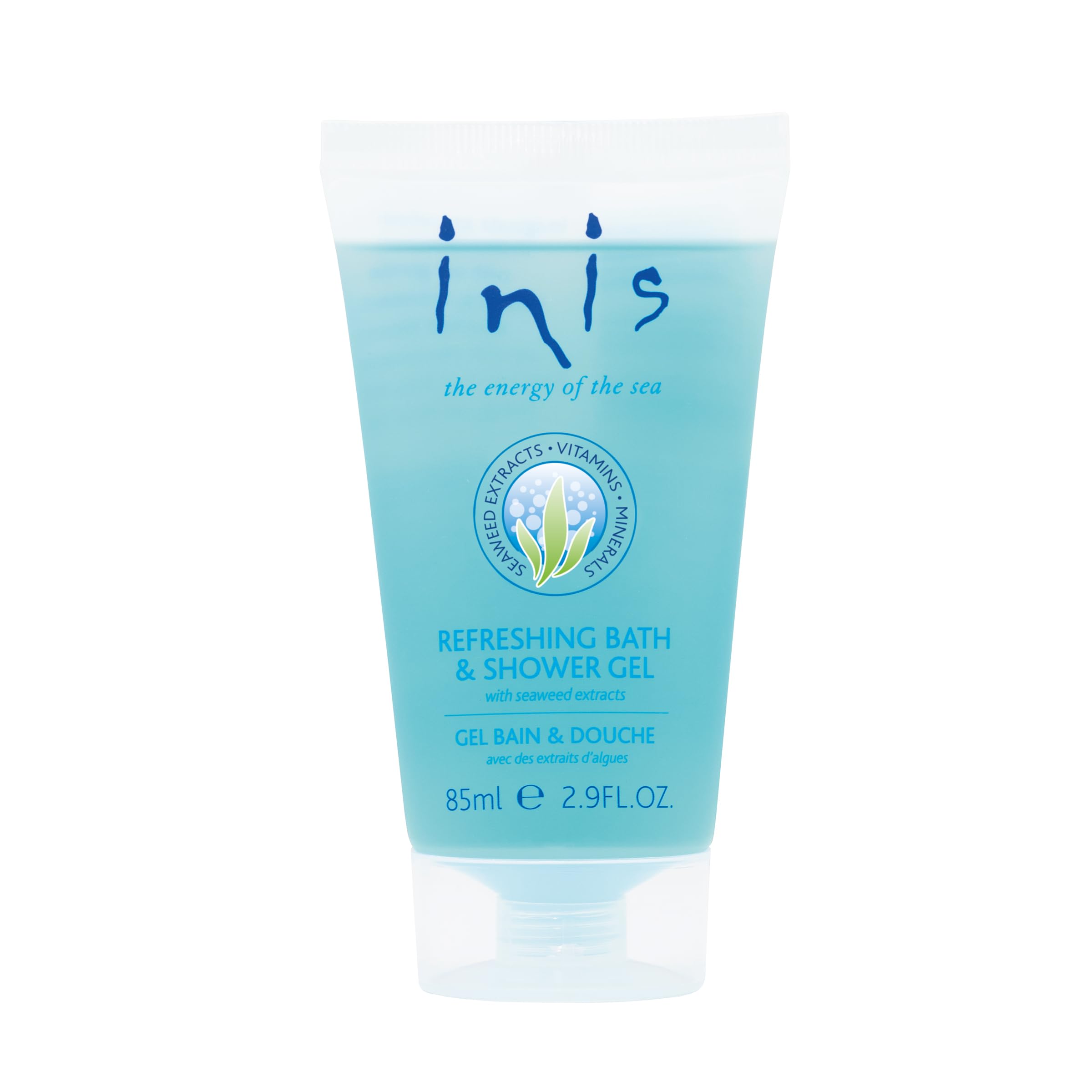 Inis travel bottle front showing compact 2.9 fl oz size and fresh design for portability and convenience