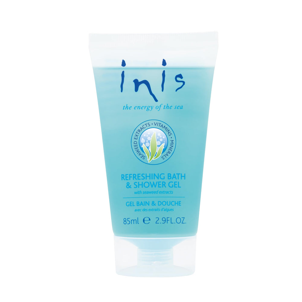 Inis travel bottle front showing compact 2.9 fl oz size and fresh design for portability and convenience