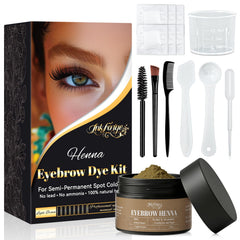InkForge front packaging of henna eyebrow tint kit showing natural light brown and tools benefit long-lasting color