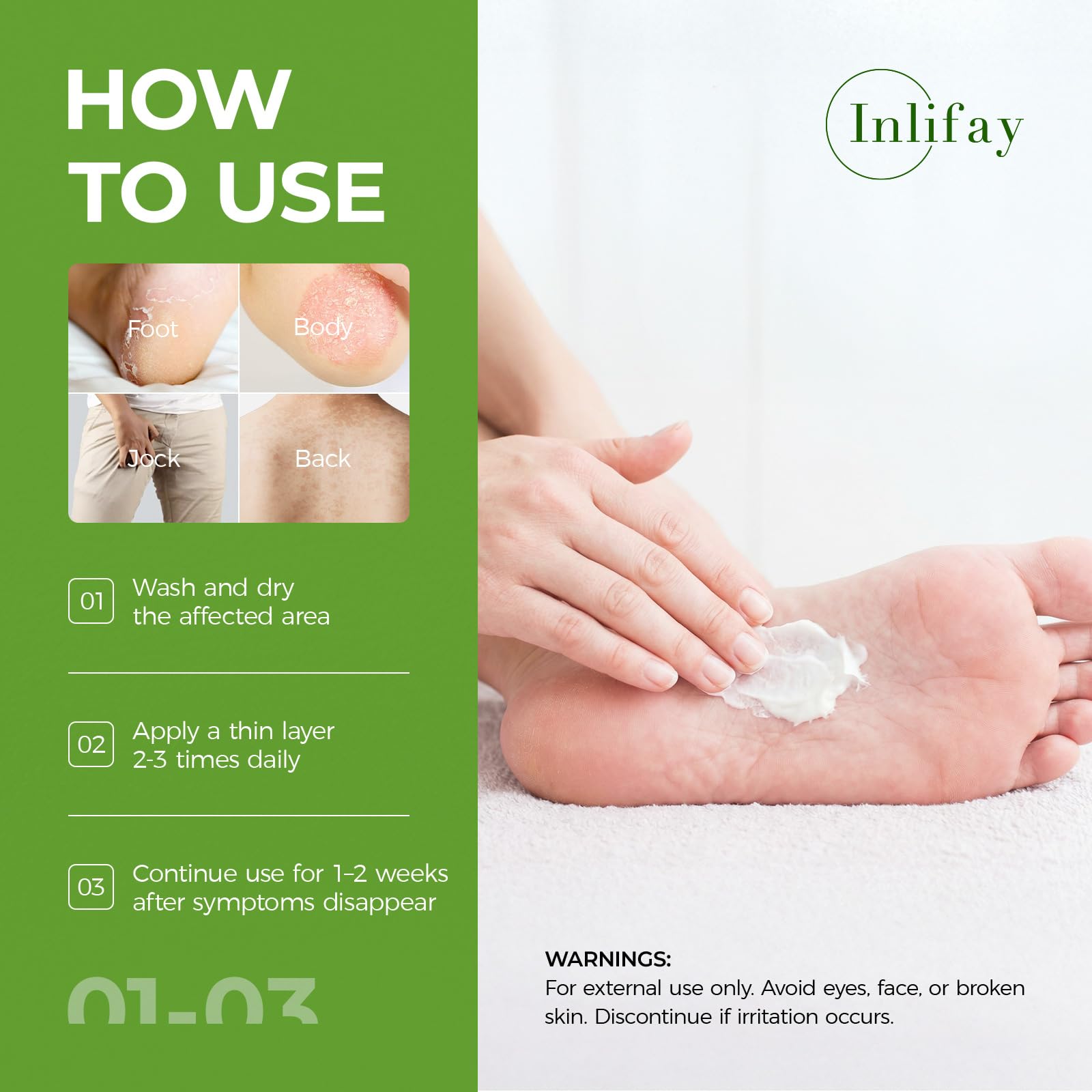 Inlifay ingredient label detail showing directions and safety benefit
