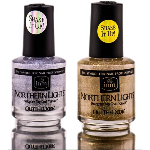 INM bottle brush applying holographic top coat with smooth, fast-drying finish