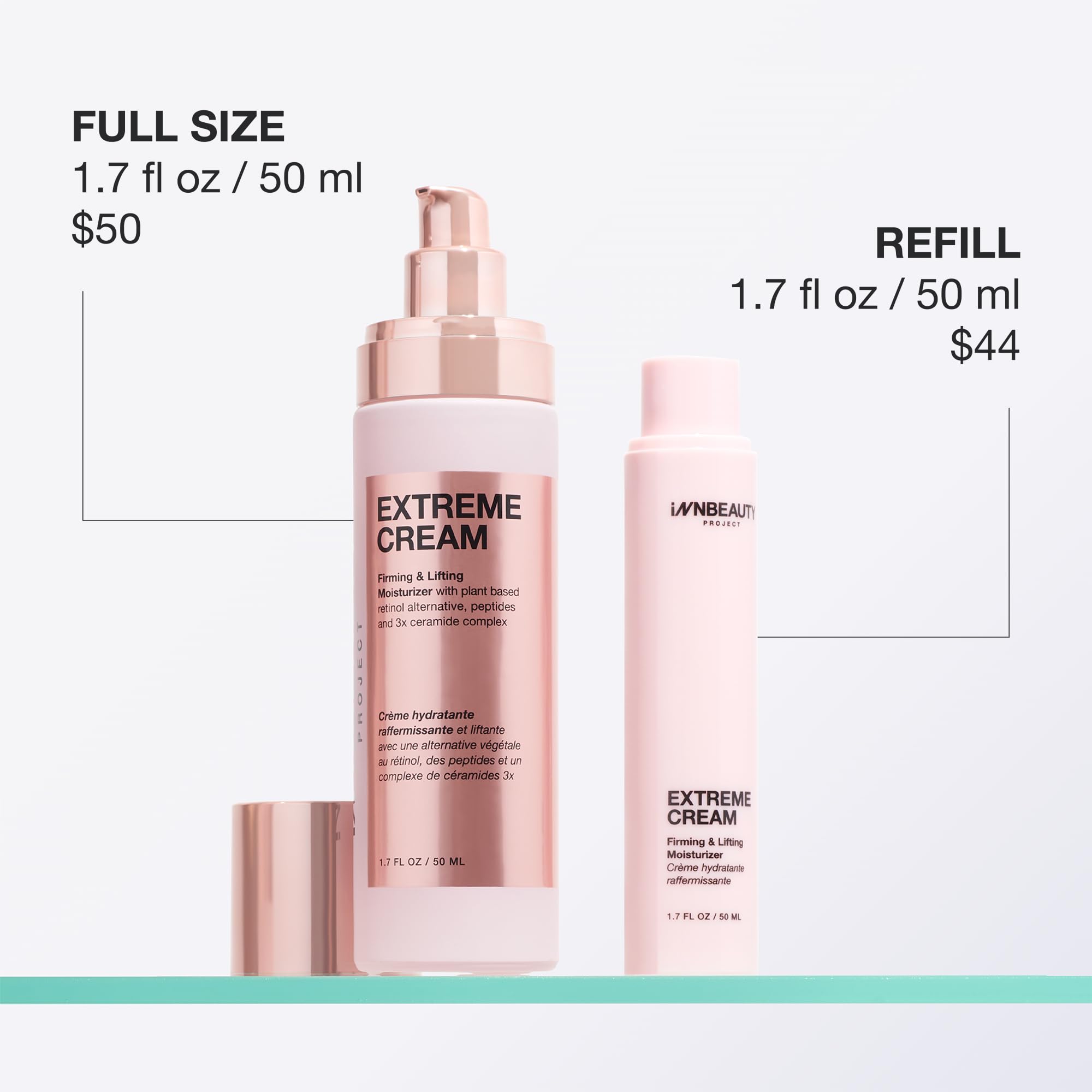 Innbeauty Project refill pod beside open bottle for size comparison and refill clarity