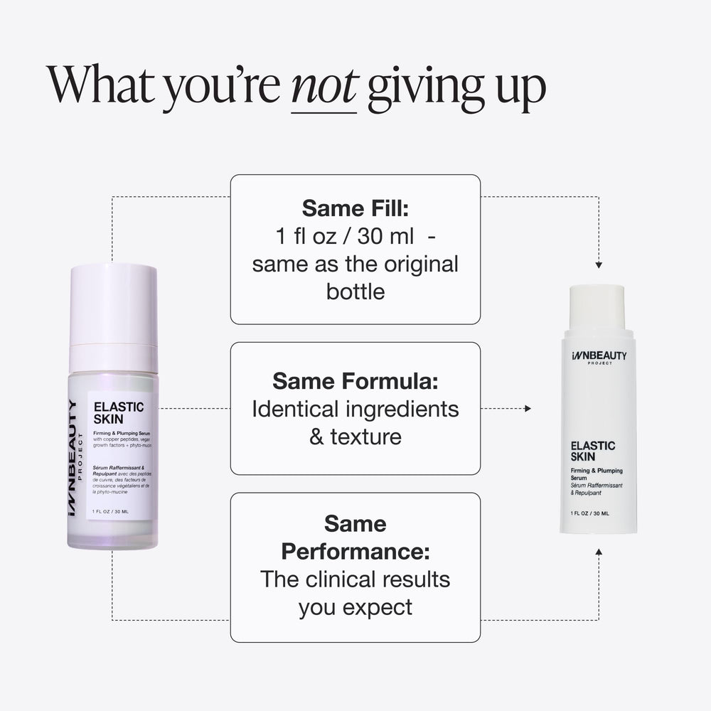 Innbeauty Project serum on bathroom vanity with plant, suggesting clean vegan skincare routine