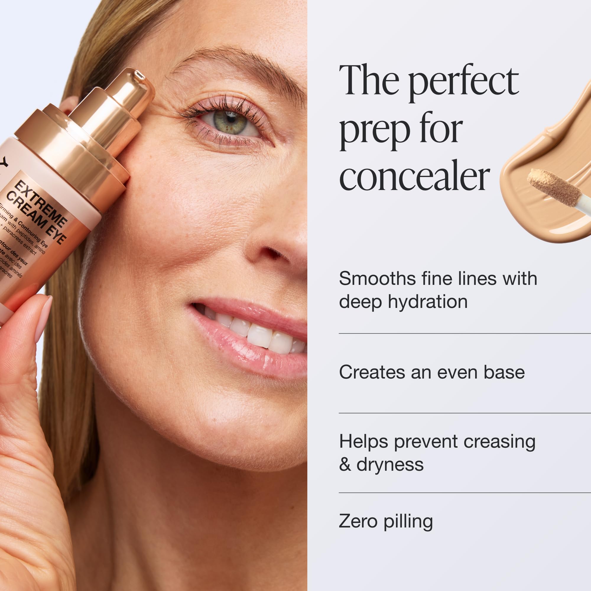 Innbeauty Project makeup base demo showing smooth, makeup-ready eye area benefit