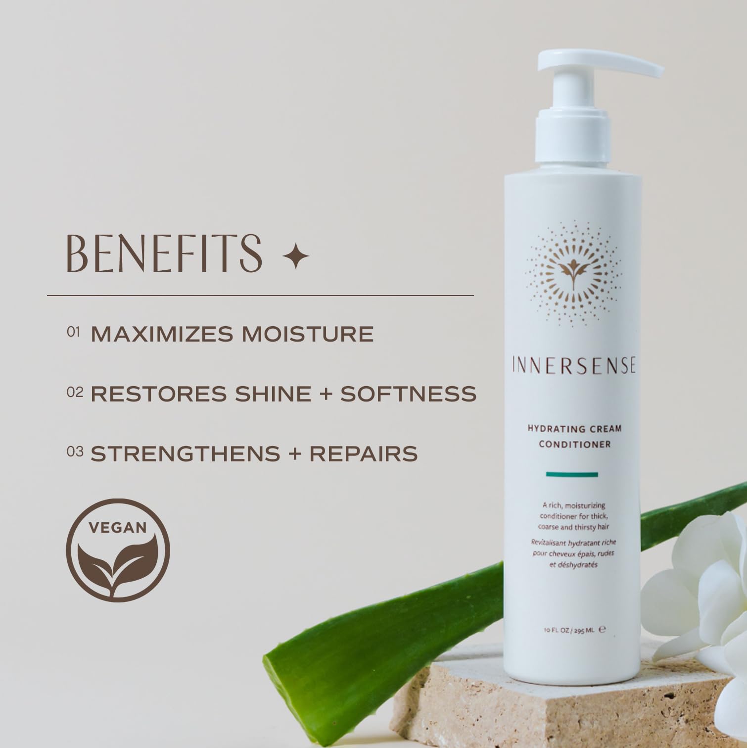 INNERSENSE conditioner in hand being applied to hair for easier detangling benefit