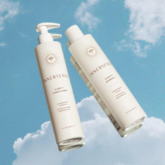 INNERSENSE on bathroom shelf beside plants, conveys natural, eco-friendly routine