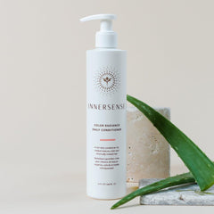 INNERSENSE lifestyle bathroom shelf with pouch displaying clean beauty and eco benefit