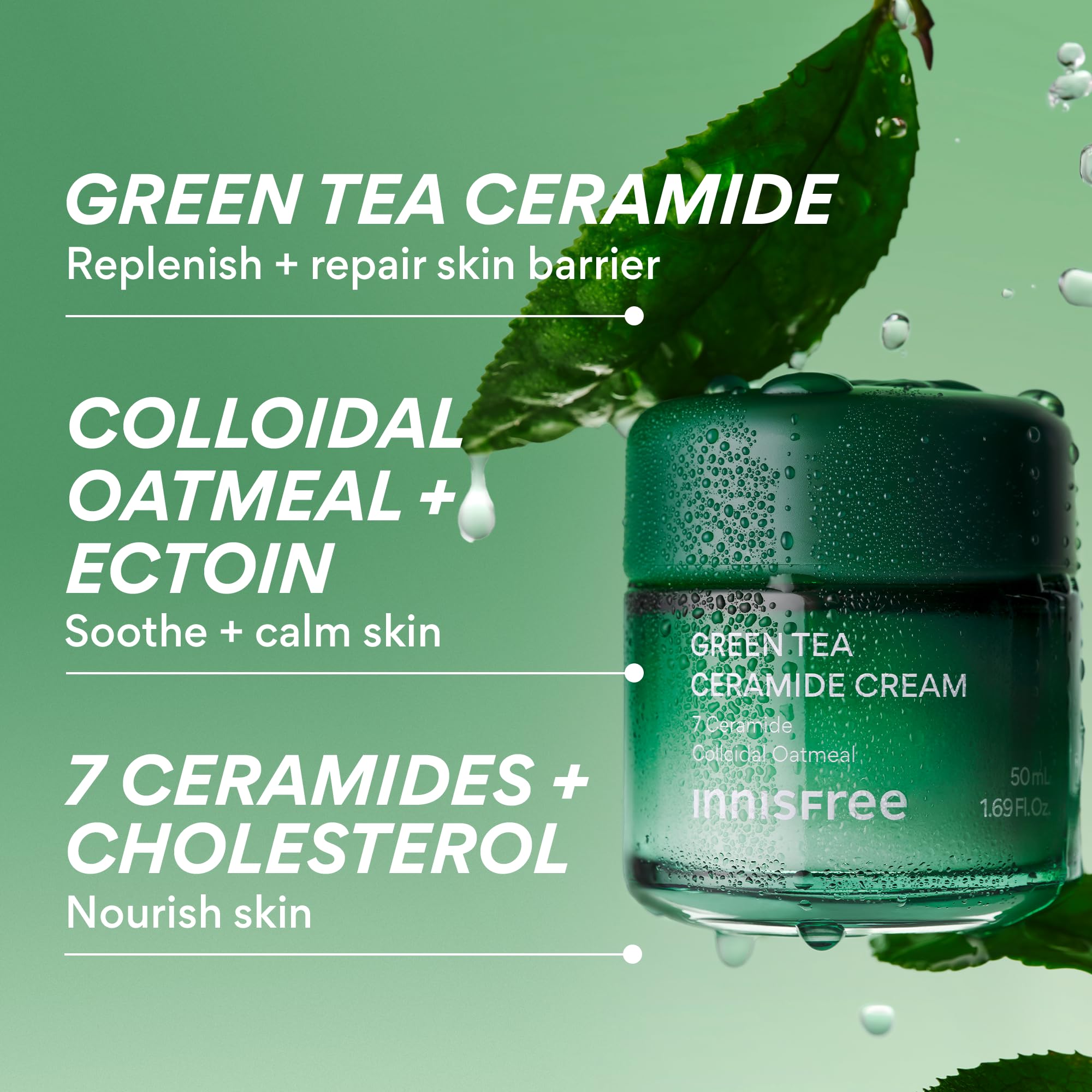 innisfree key ingredients display with colloidal oatmeal and ceramides benefit