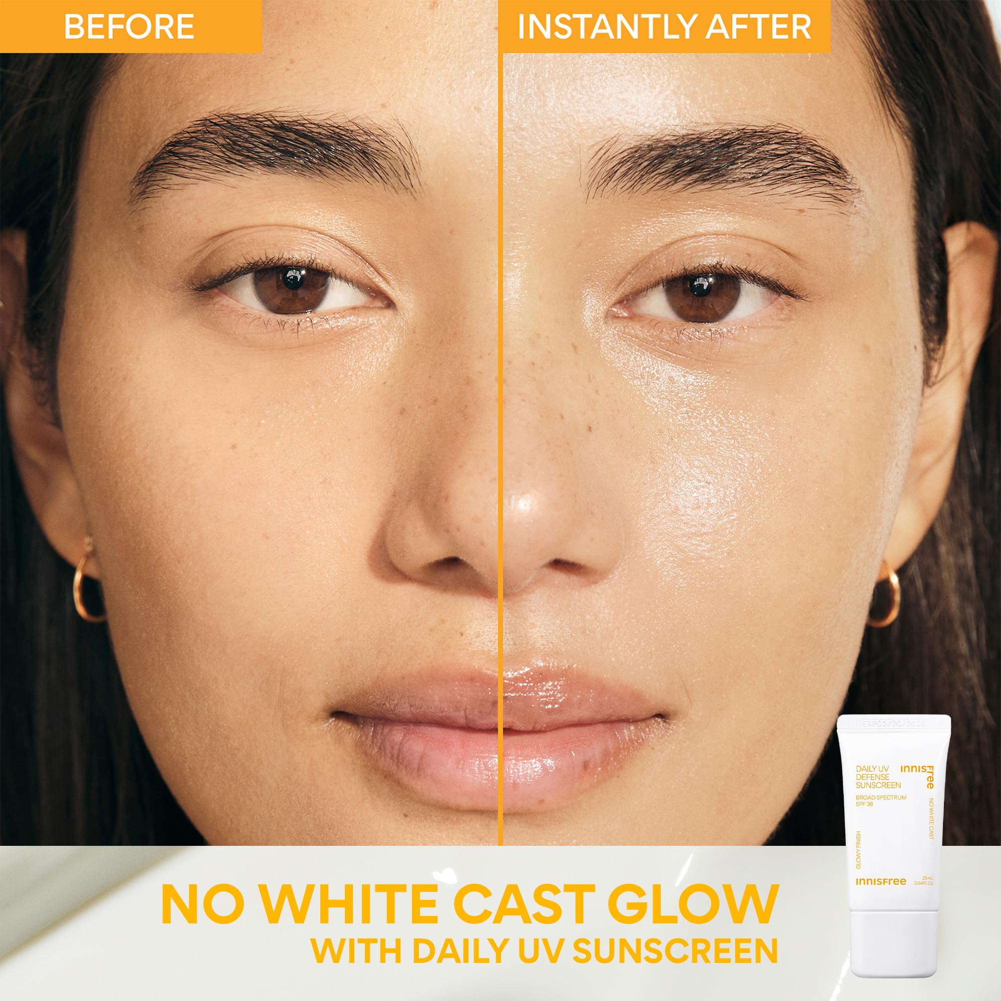 innisfree sunscreen tube top highlighting SPF 36 protection benefit