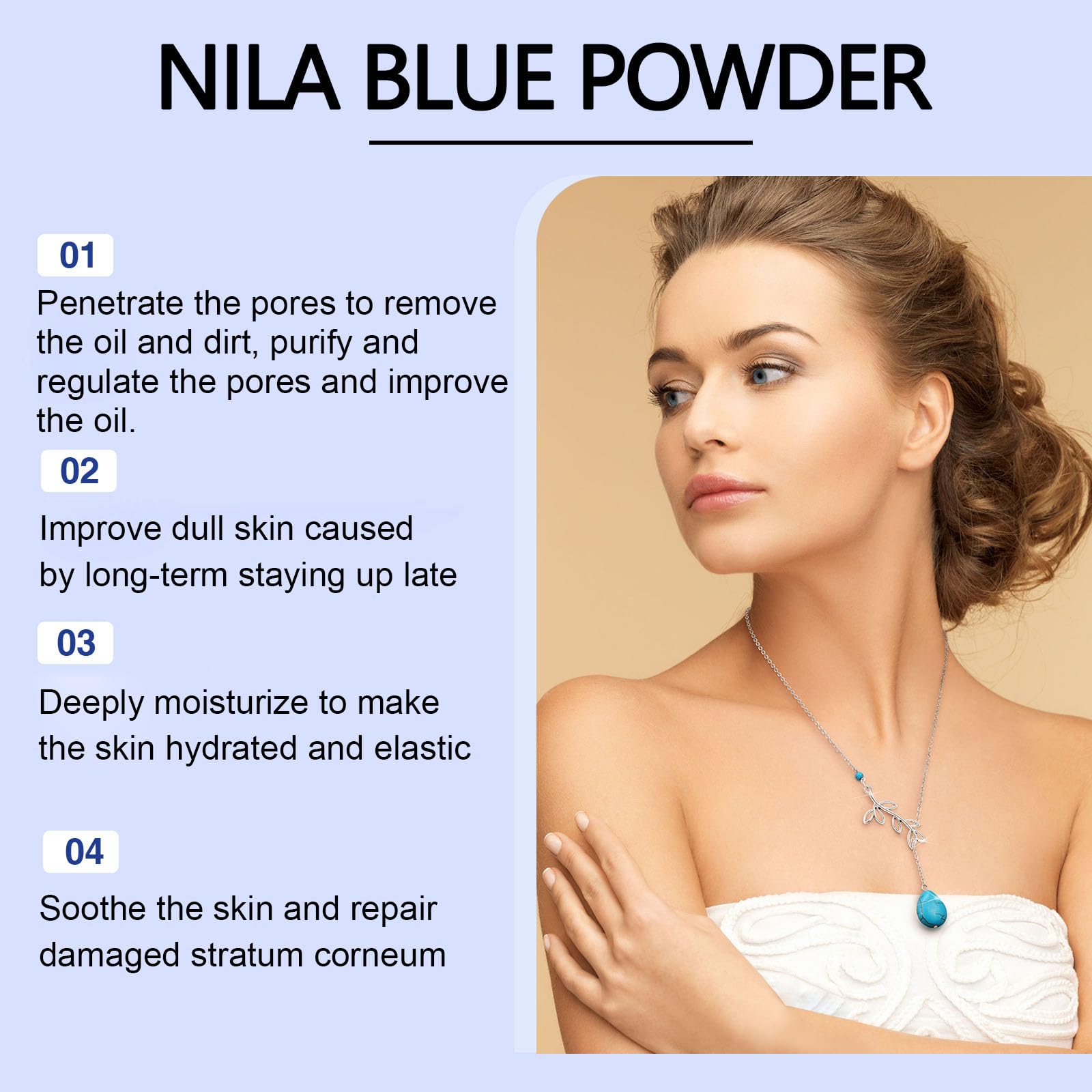 INSEEK powder texture closeup showing fine blue granules and gentle blendability