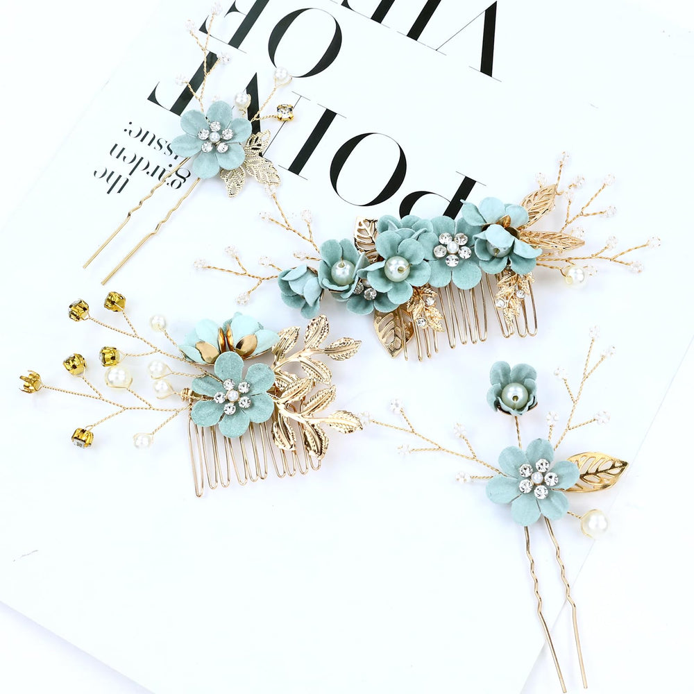 inSowni materials swatch of light green flowers and pearls, color coordination