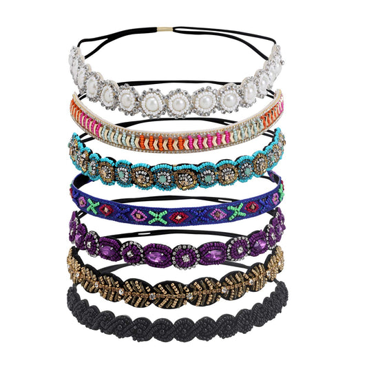 inSowni seven headbands front view showing colors and jewel accents for versatile styling