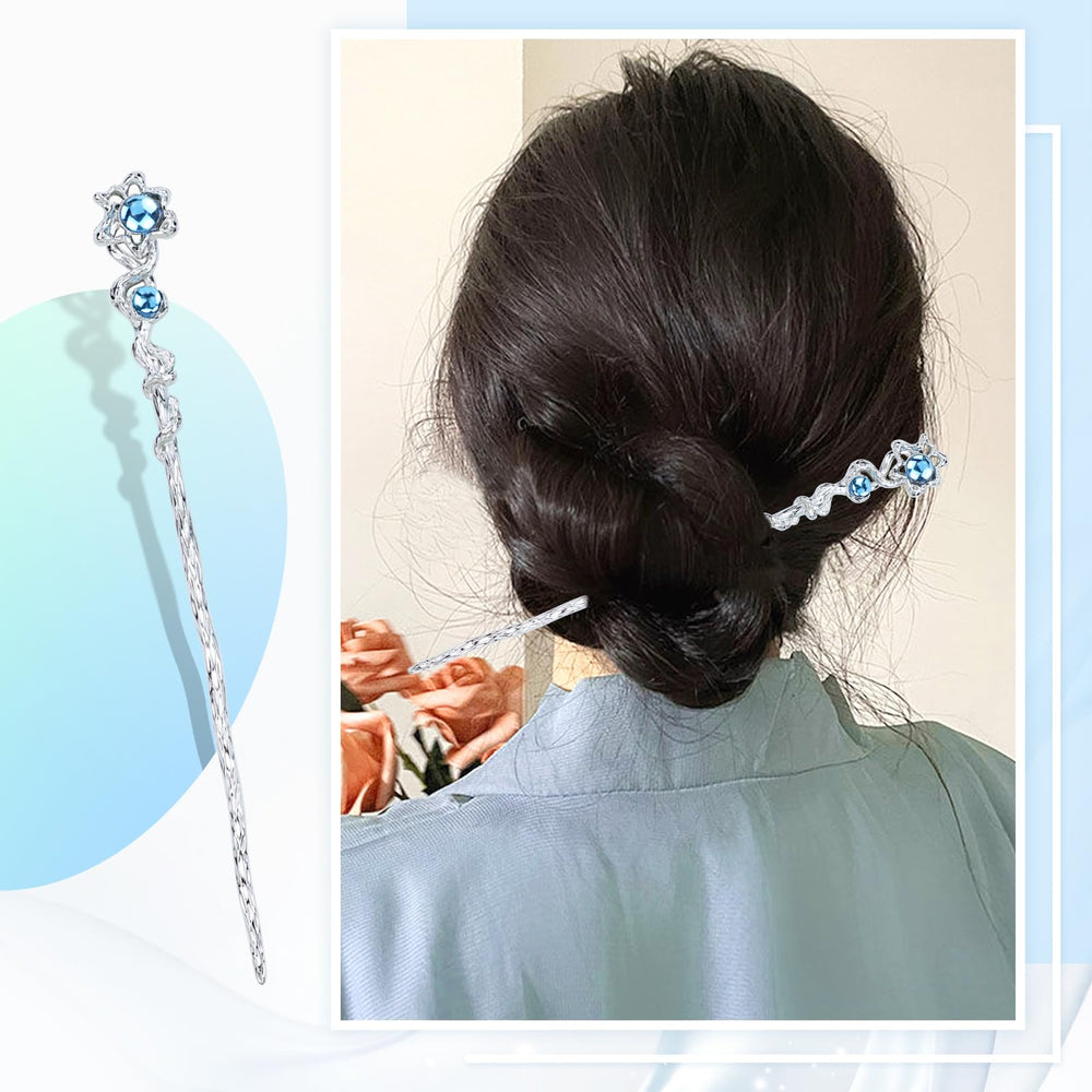 inSowni hair stick inserted in bun demonstrating secure hold and vintage styling