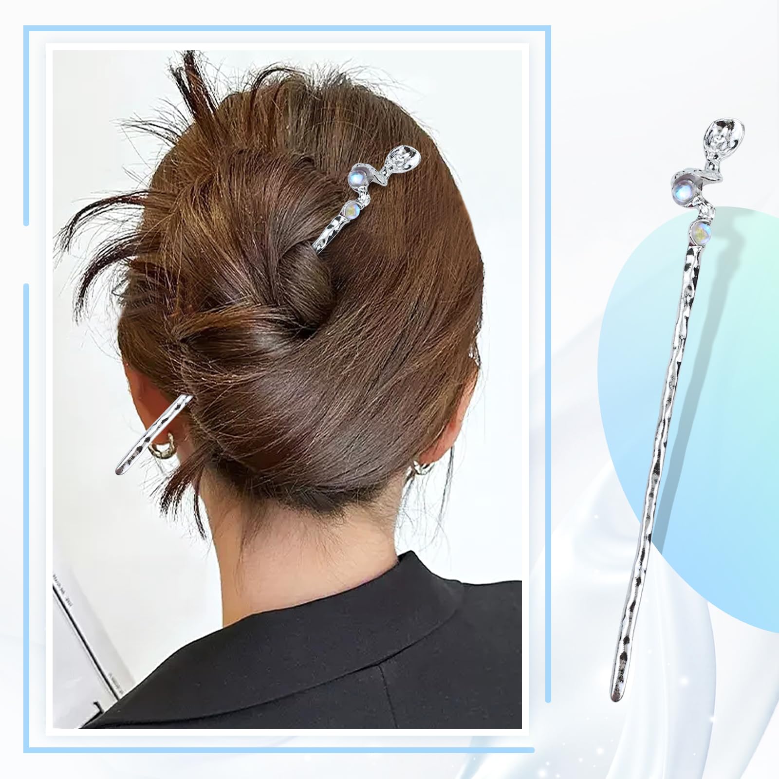 inSowni hair sticks beside ruler showing 16–17.8 cm lengths for medium to thick hair