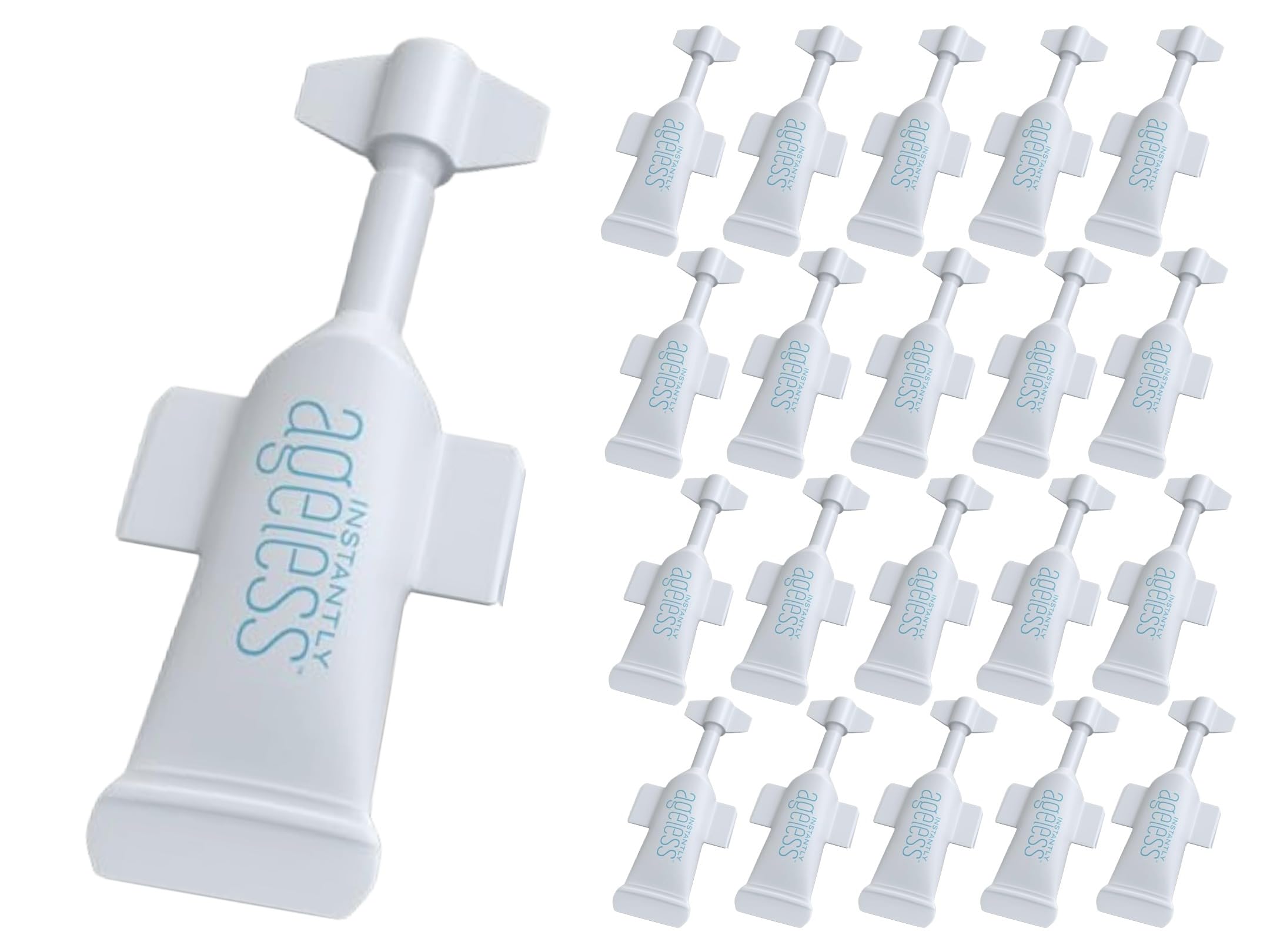 Instantly Ageless front vial packaging showing compact travel-ready box and vials for quick touch-ups