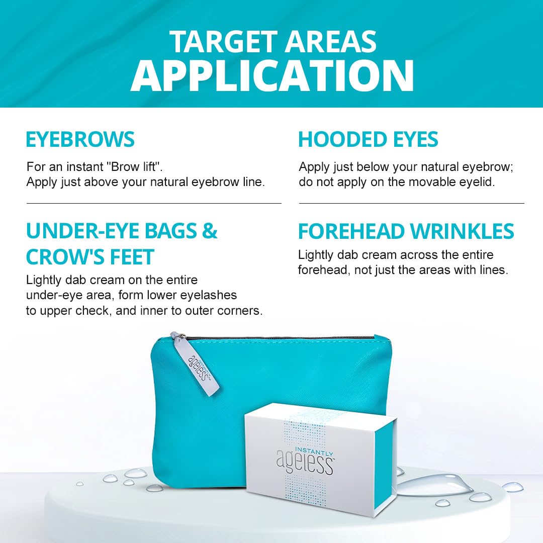 Instantly Ageless on a travel vanity illustrating ready-to-use event prep benefit