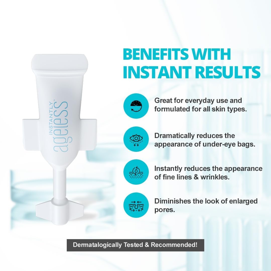 Instantly Ageless in hand for scale emphasizing small portable vials for travel