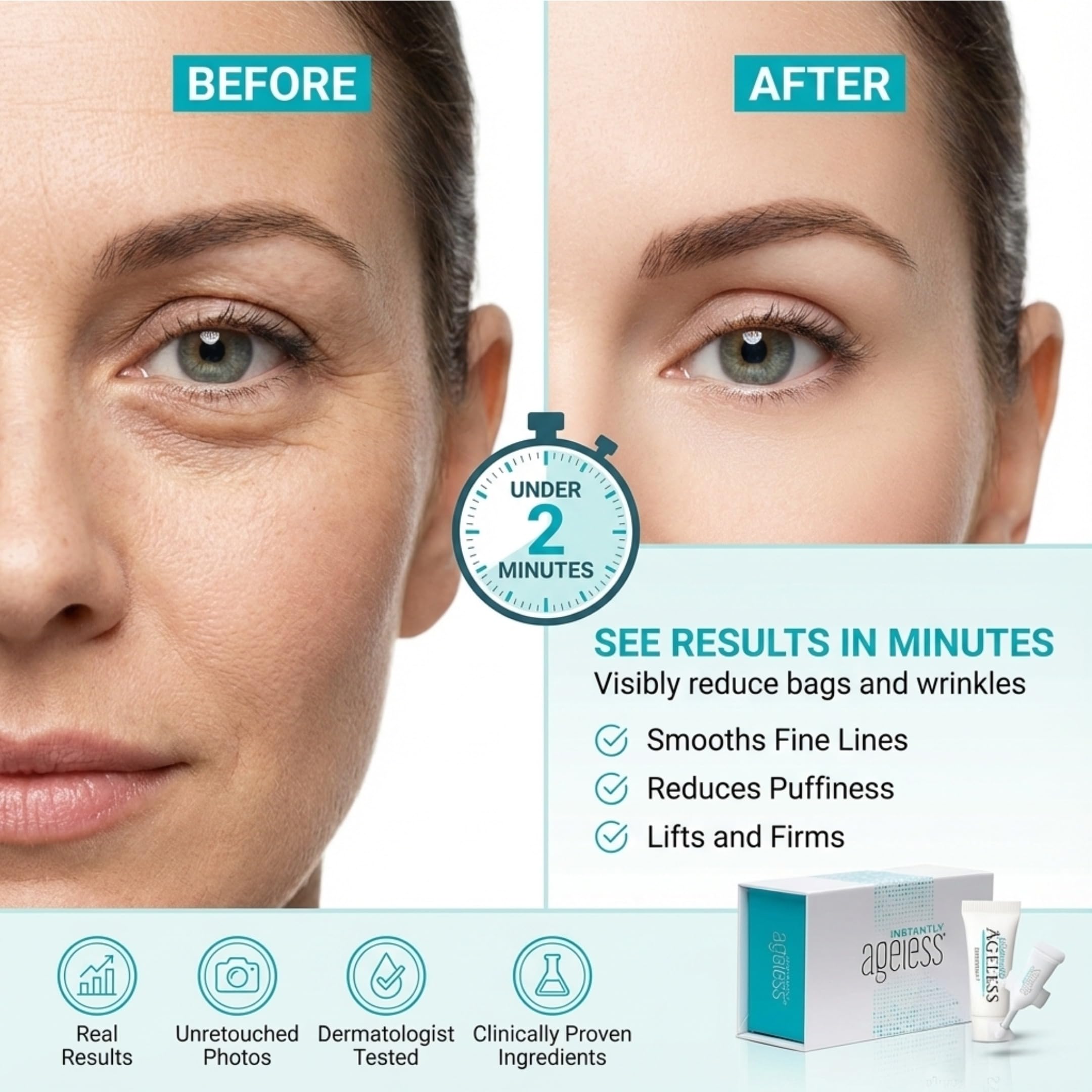 Instantly Ageless single vial close-up with cap removed, highlighting precise single-use dosing benefit